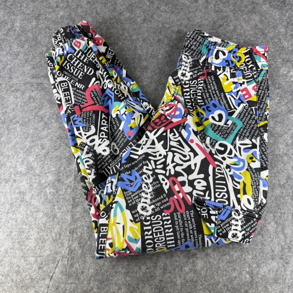 V.I.P. Jeans Graffiti Newspaper Print Cargo Joggers Multi-Color Size 7/28 Y2K